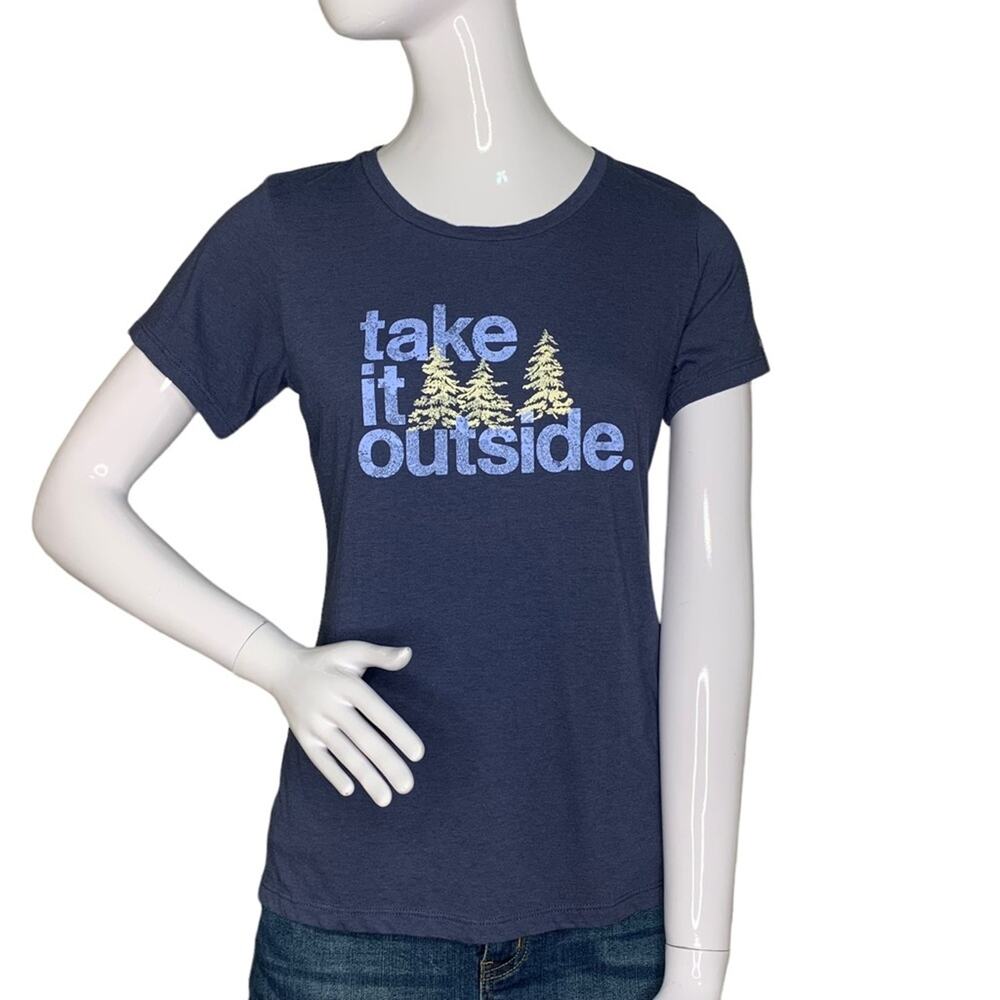 Columbia Graphic Tee "Take it outside" Size S Blue Short Sleeve
